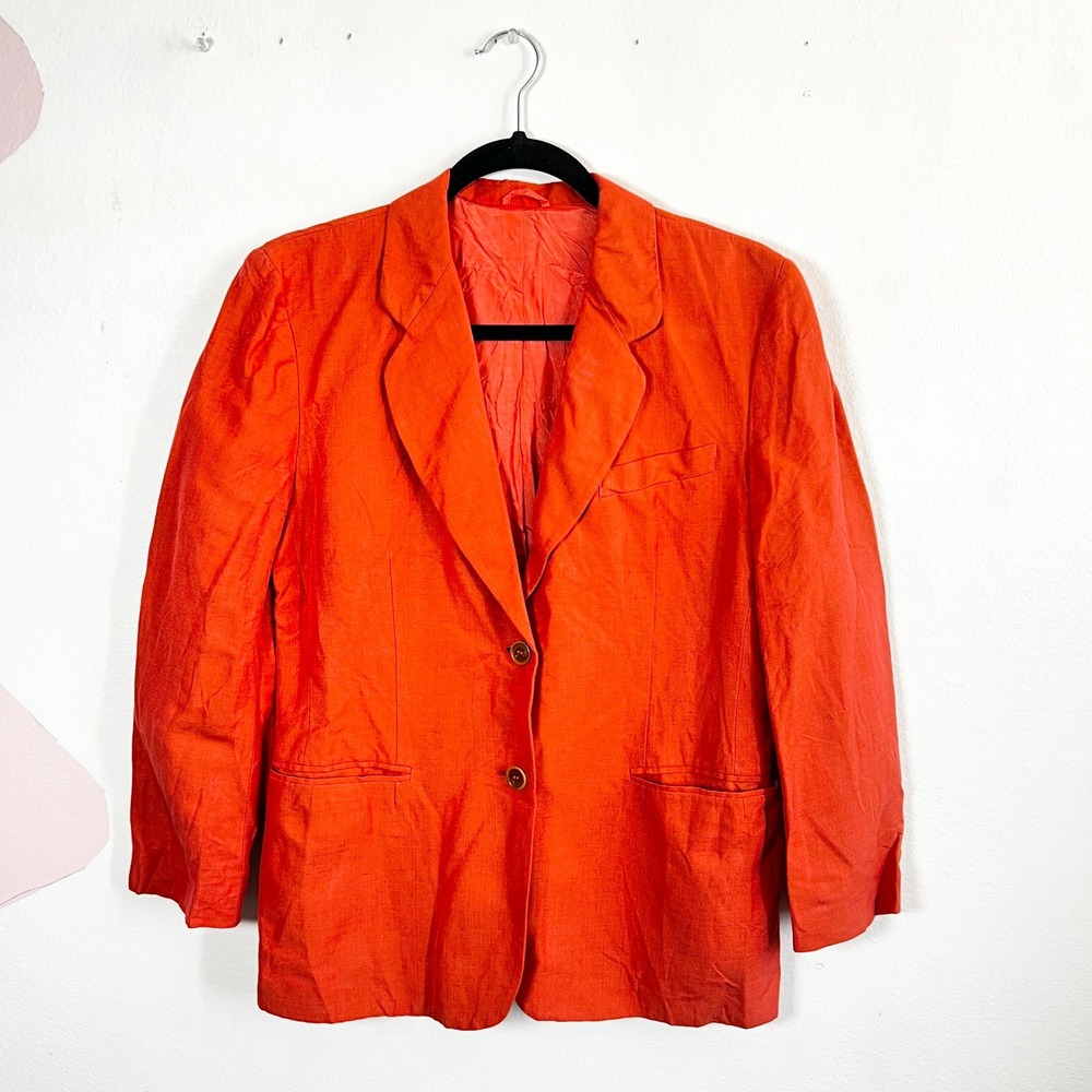 Benetton Linen Blazer‎ Womens Sz 40 Jacket Orange Career Vacation Made In Italy